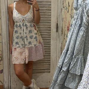 CB Positano Floral Patchwork Sundress in Pastel Blue and Pink